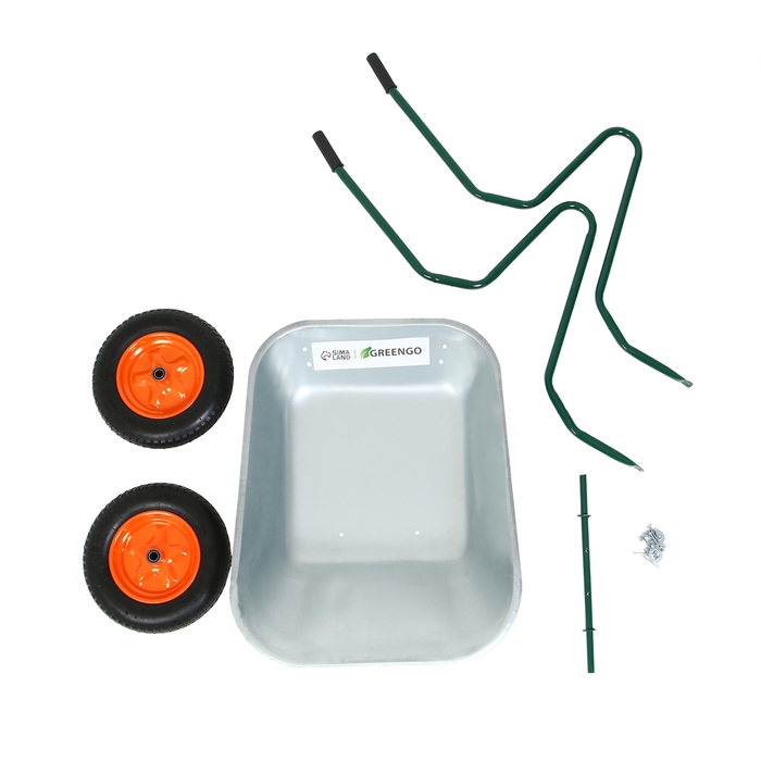 Тачка садовая, 2 пневмоколеса, груз/п 180 кг, объём 65 л, оцинкованный кузов 0,6 мм, Greengo Тачка садовая, 2 пневмоколеса, груз/п 180 кг, объём 65 л, оцинкованный кузов 0,6 мм, Greengo