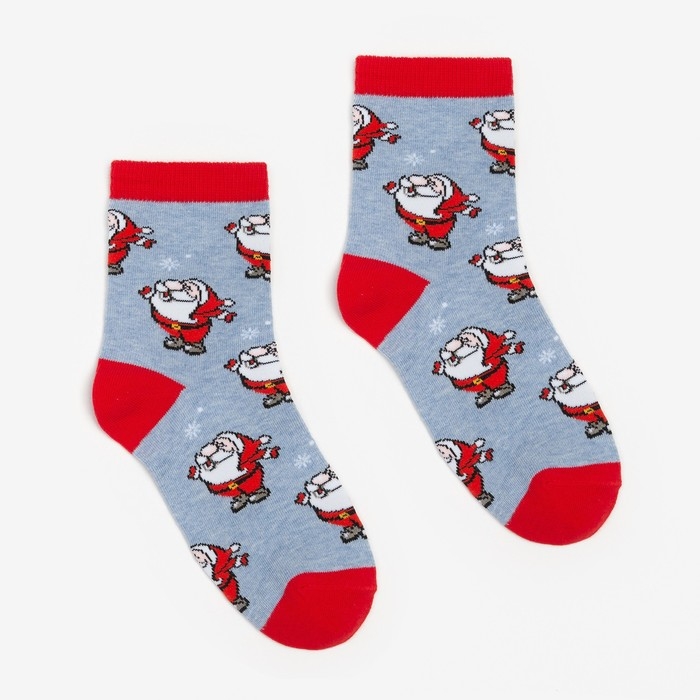 Носки женские новогодние &laquo;Дед Мороз&raquo;, цвет светло-голубой, размер 23-25