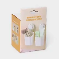 Стакан для зубных щёток на вакуумной присоске, пластик, 9&times;7,7&times;19 см, белый