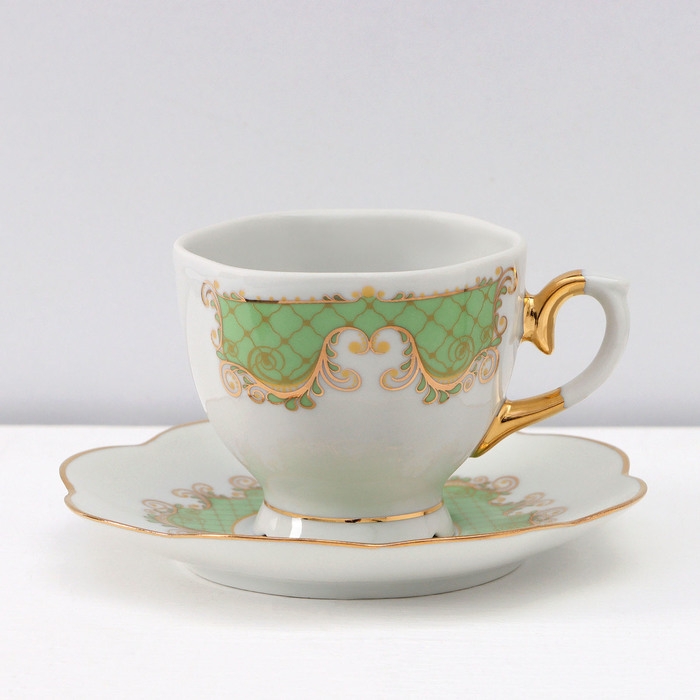 Сервиз кофейный фарфоровый &laquo;Симфония&raquo;, 15 предметов: кофейник 800 мл, сахарница 400 мл, сливочник 180 мл, чашка кофейная 110 мл, блюдце d=12 см