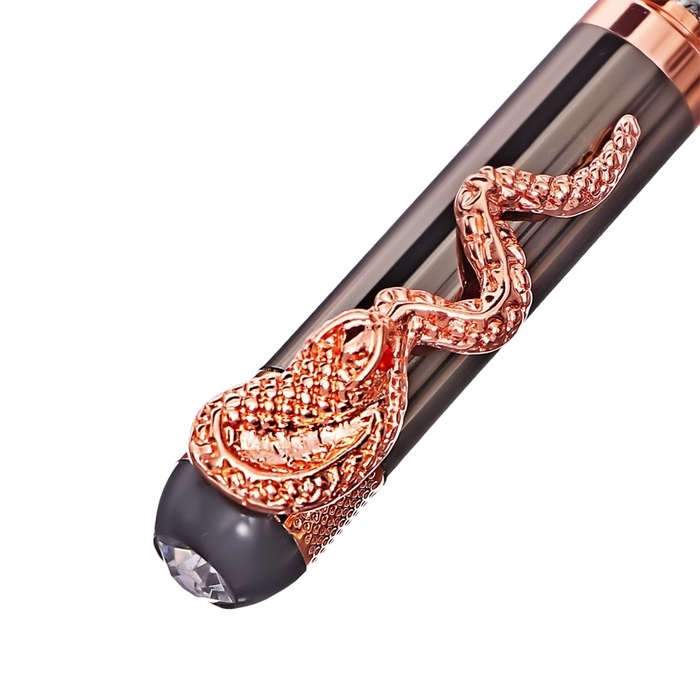 Ручка подарочная роллер в кожзам футляре Змея корпус золото/бронза