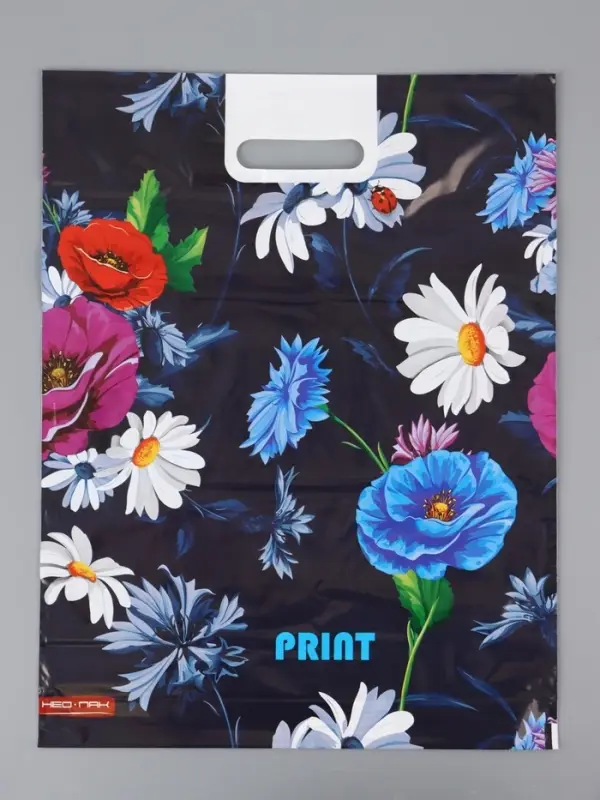 Пакет "Полевые цветы , полиэтиленовый с вырубной ручкой, 38х47 см, 60 мкм