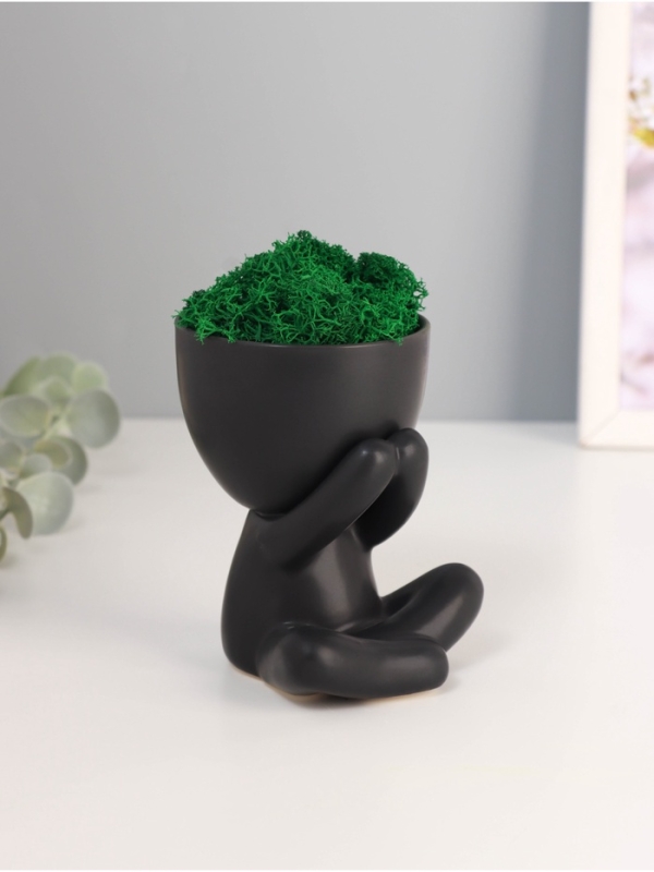 Кашпо керамика "Мистер Грин" любитель тишины 10*7,5*8 см черный
