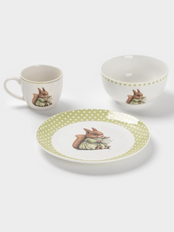 Набор детской посуды 3 предмета Доляна "Белочка" кружка, миска, тарелка