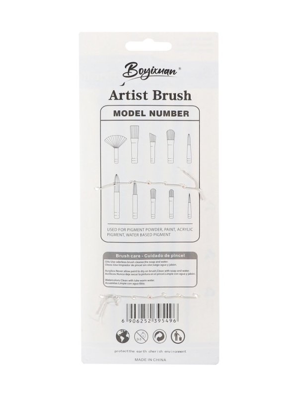 Набор кистей синтетика плоские 6 штук скошенные, с цветными ручками пастель (№2,4,6,8,10,12)   10843