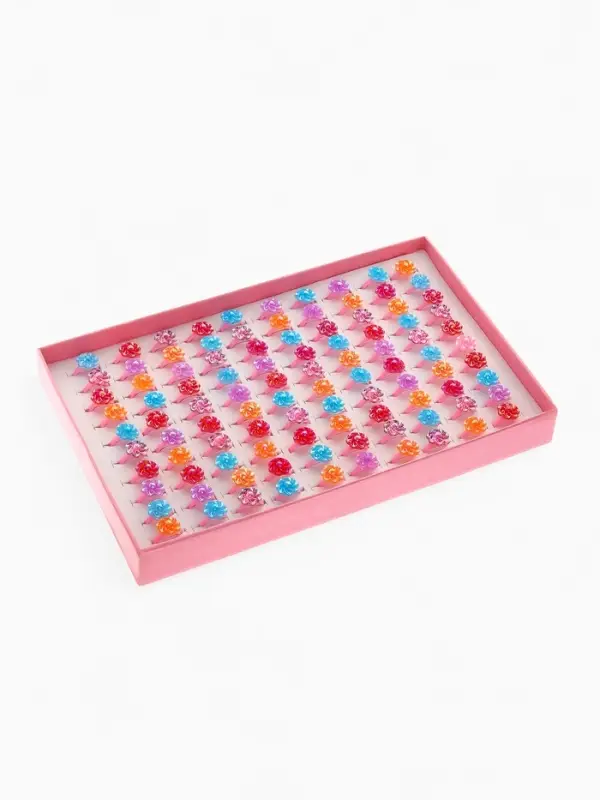 Кольцо Выбражулька &laquo;Цветочки&raquo;, блеск, безразмерное, фасовка 100 шт., МИКС