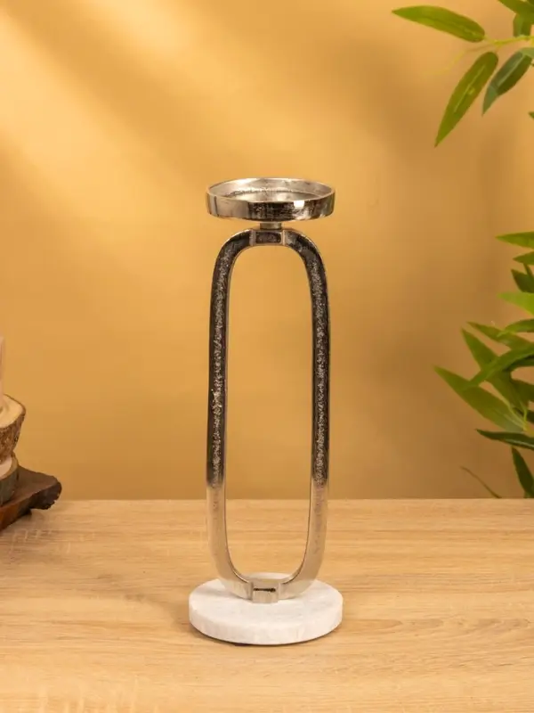 Подсвечник "Эллипс" 10х10х30 см, d 7,5 см, алюминий, мрамор