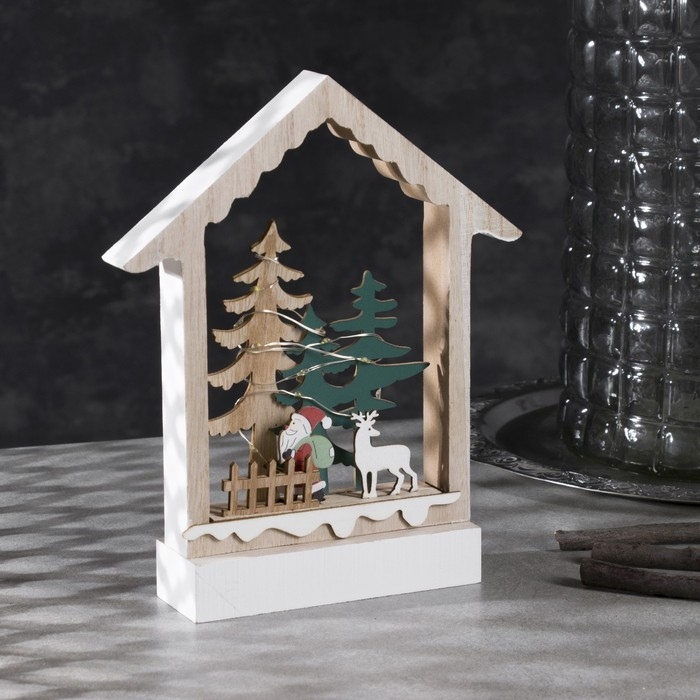Светодиодная фигура «Дом с Дедом Морозом» 19 × 23 × 4.5 см, дерево, батарейки АААх2 (не в комплекте), свечение тёплое белое Светодиодная фигура «Дом с Дедом Морозом» 19 × 23 × 4.5 см, дерево, батарейки АААх2 (не в комплекте), свечение тёплое белое