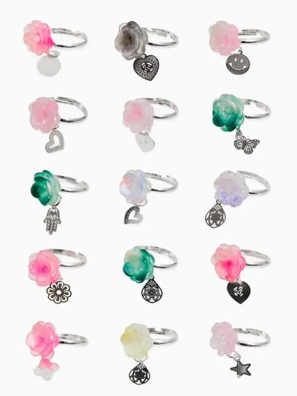 Кольцо &laquo;Выбражулька&raquo; цветок фиалка с подвеской, МИКС, безразмерное (фас. 36 шт.)