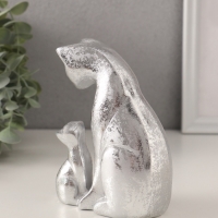 Сувенир полистоун "Кошка с котёнком" серебро 10х6х13,5 см