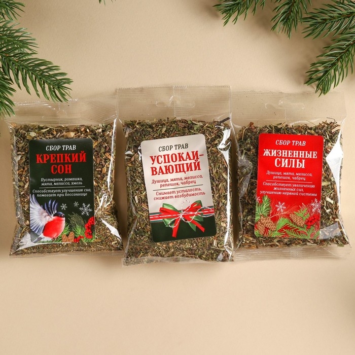 Подарочный набор &laquo;Новый год:Здоровья и благополучия&raquo;: сбор трав 3 шт. х 20 г., варенье из сосновых шишек 100 мл.