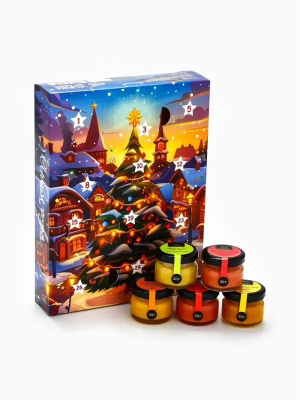 Адвент календарь новогодний с мёдом &laquo;С Новым Годом&raquo;, облепиха, кедровые орешки, малина, цитрус, клубника
