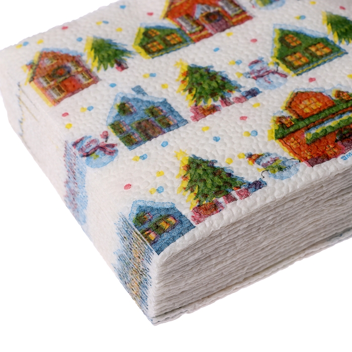 Салфетки новогодние бумажные &laquo;С Новым годом: домики&raquo;, однослойные, 24х24 см, 20 шт.