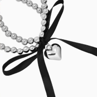 Браслет жемчуг &laquo;Сердеко&raquo; на резинке, бантик, цвет чёрный в серебре