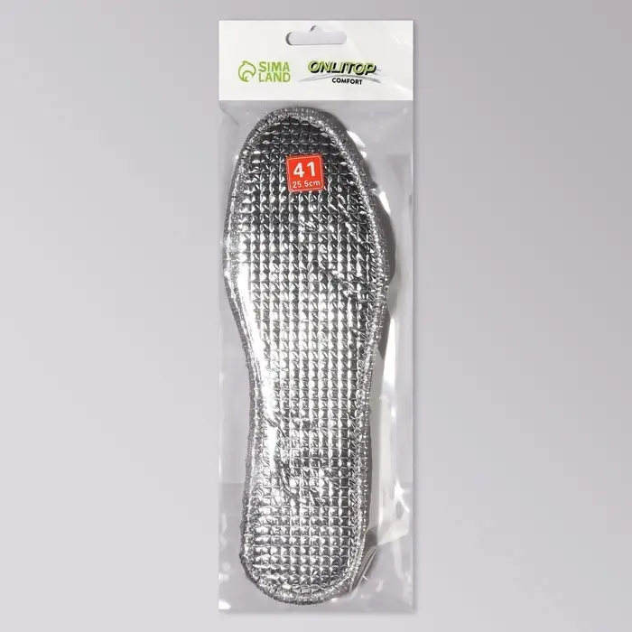 Стельки для обуви, утеплённые, двухслойные, фольгированные, окантовка, р-р RU 39 (р-р Пр-ля 41), 25.5 см, пара, серые