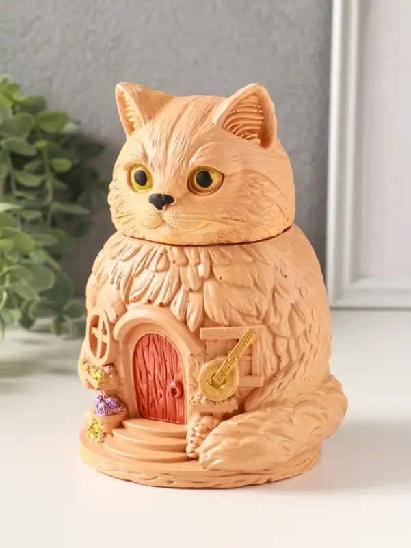 Шкатулка для украшений с крышкой &laquo;Кот Теремок&raquo;, 15&times;10 см, гипс, рыжий