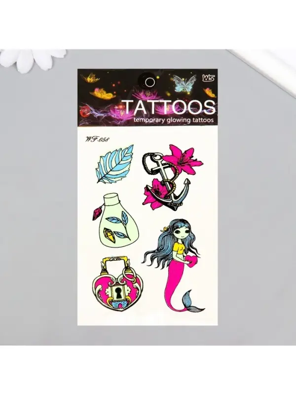 Переводные тату цветные &laquo;Любовь русалки&raquo;, временные татуировки светящиеся, 14.3&times;7.5 см