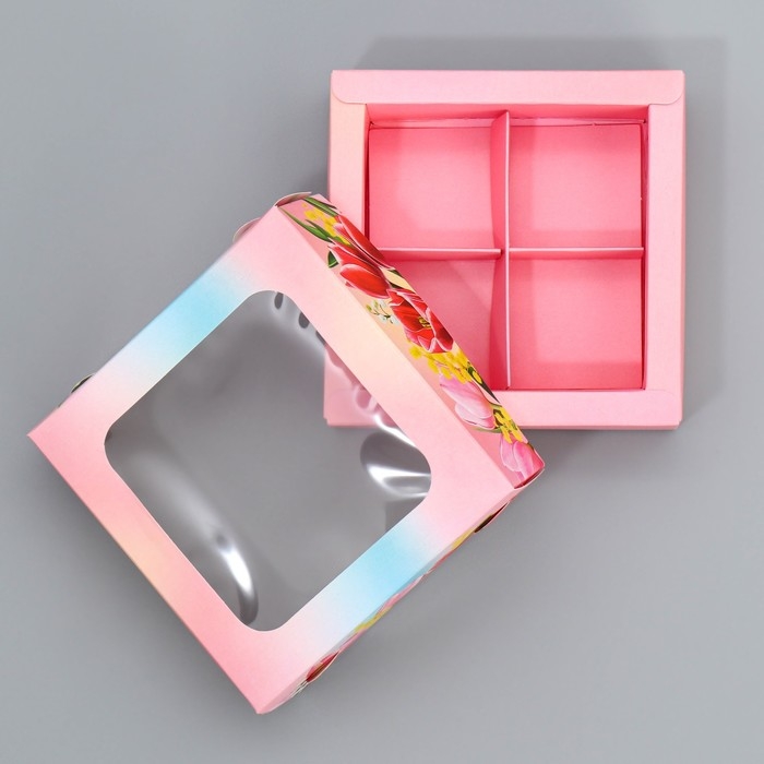 Коробка для конфет, кондитерская упаковка, 4 ячейки, &laquo;От всего сердца&raquo;, 10.5 х 10.5 х 3.5 см