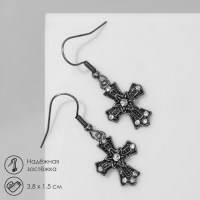 Серьги со стразами «Крестики» цветочные, цвет белый в чернёном серебре Серьги со стразами «Крестики» цветочные, цвет белый в чернёном серебре