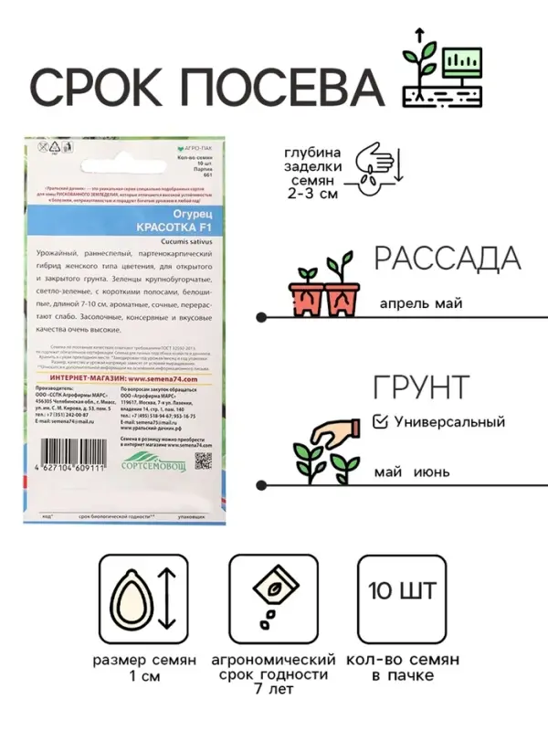 Семена Огурец "Красотка", F1, 10 шт