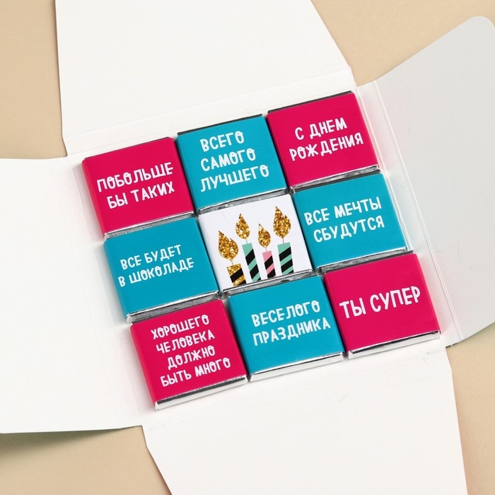 Шоколад молочный &laquo;С днём рождения&raquo;, открытка, 5 г. х 9 шт.