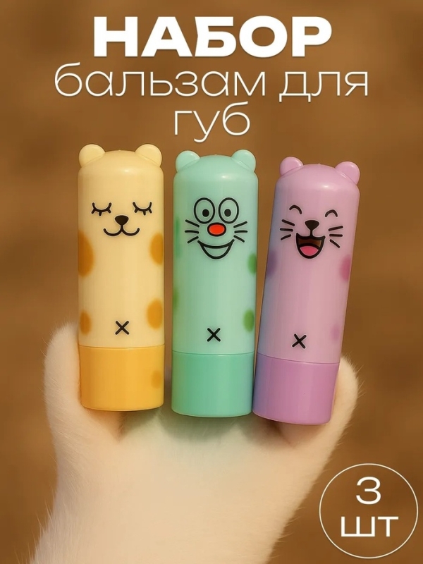 Набор бальзам для губ "Мяу 1", 3 шт