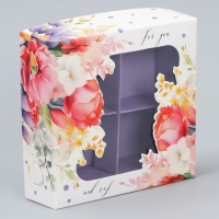 Коробка для конфет, кондитерская упаковка, 4 ячейки, &laquo;Цветы&raquo;, 10.5 х 10.5 х 3.5 см