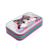 Пенал 3 секции, 125 х 205 х 55 мм, Calligrata 30П26/3 "Кот Корея", ламинированный картон