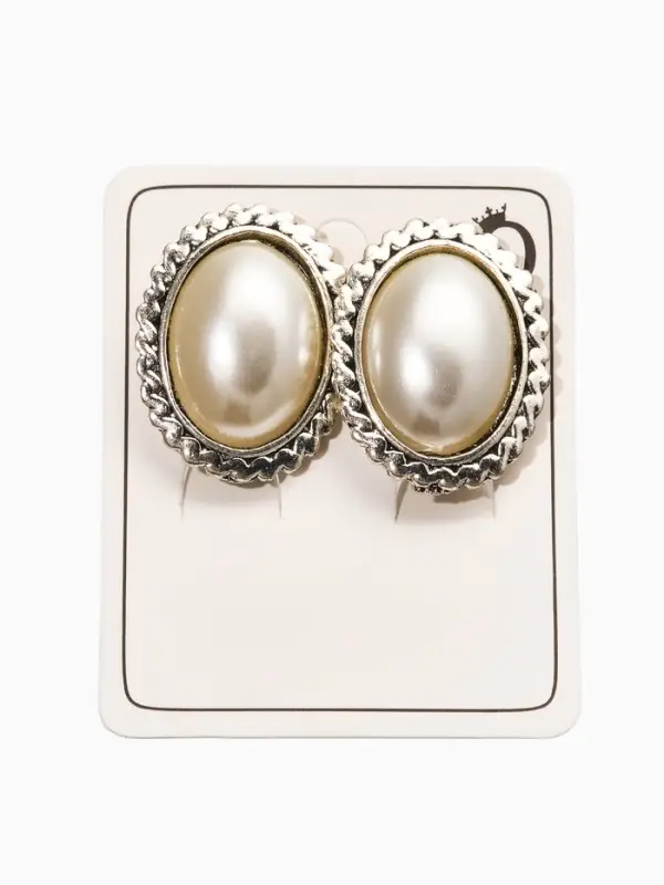 Клипсы "Винтаж" овал жемчуга, цвет белый в чернёном серебре
