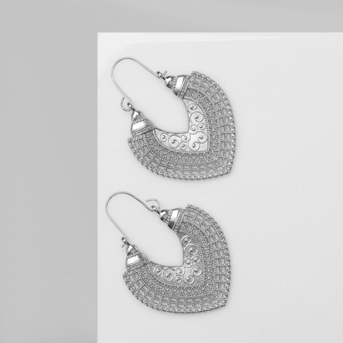 Серьги металл &laquo;Восток&raquo; сердце, цвет серебро