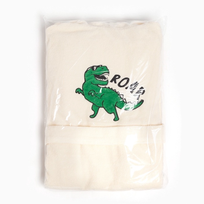 Халат махровый детский "Динозавр"  р-р 34 (122-128 см), бежевый