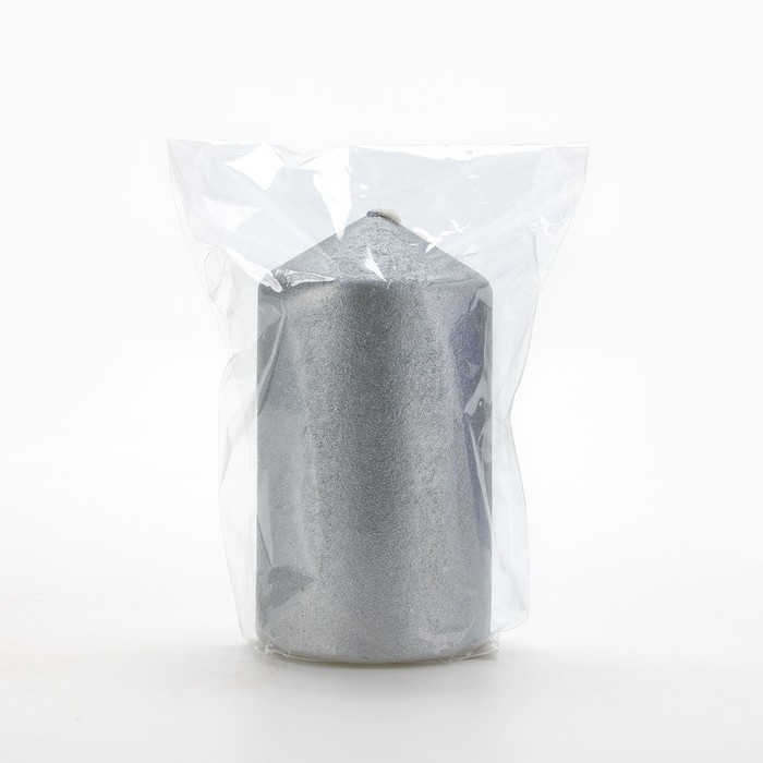 Новогодняя свеча-столбик новогодняя 5,5 х 10,5 см х 5,5, серебристая