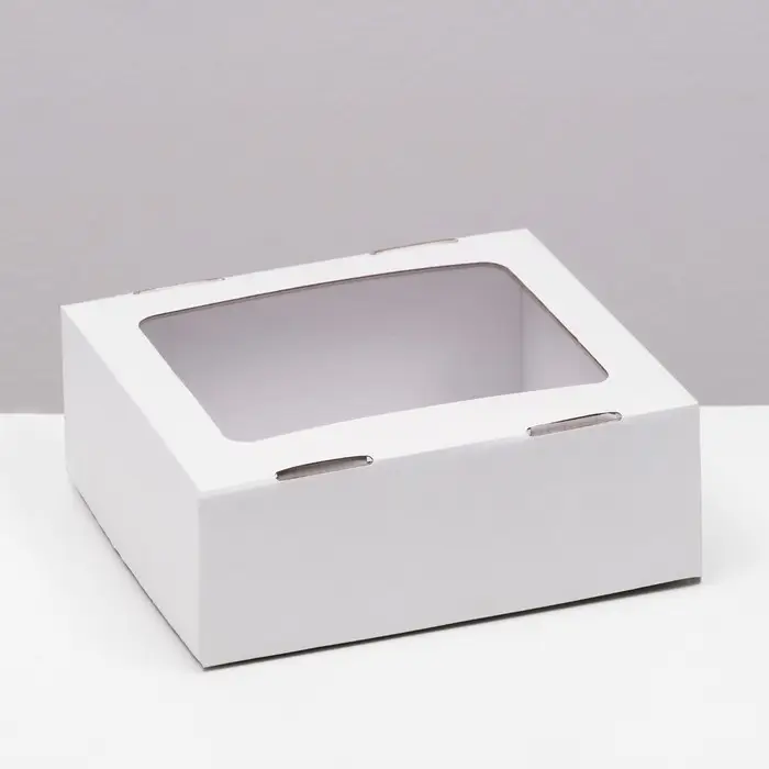 Коробка сборная, крышка-дно "белая" с окном 21х18х8 см