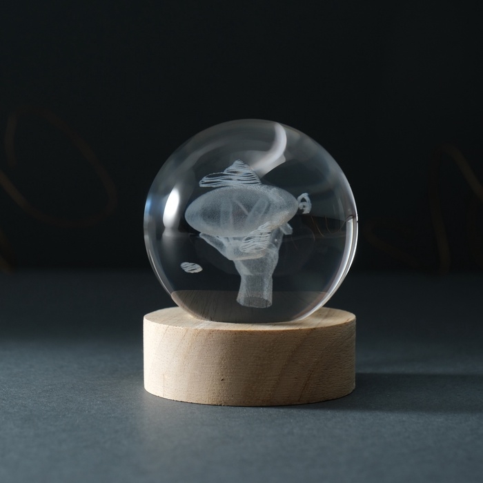 Сувенир стекло подсветка "Шар. Дирижабль" d=6 см подставка дерево, USB