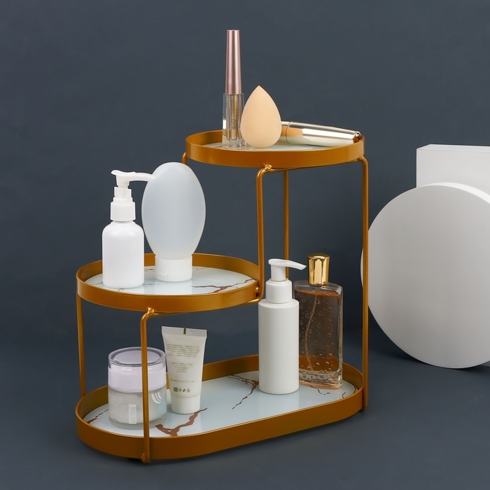 Органайзер для хранения, 3 секции, 30 &times; 17 &times; 26,5 см, цвет золотистый/белый