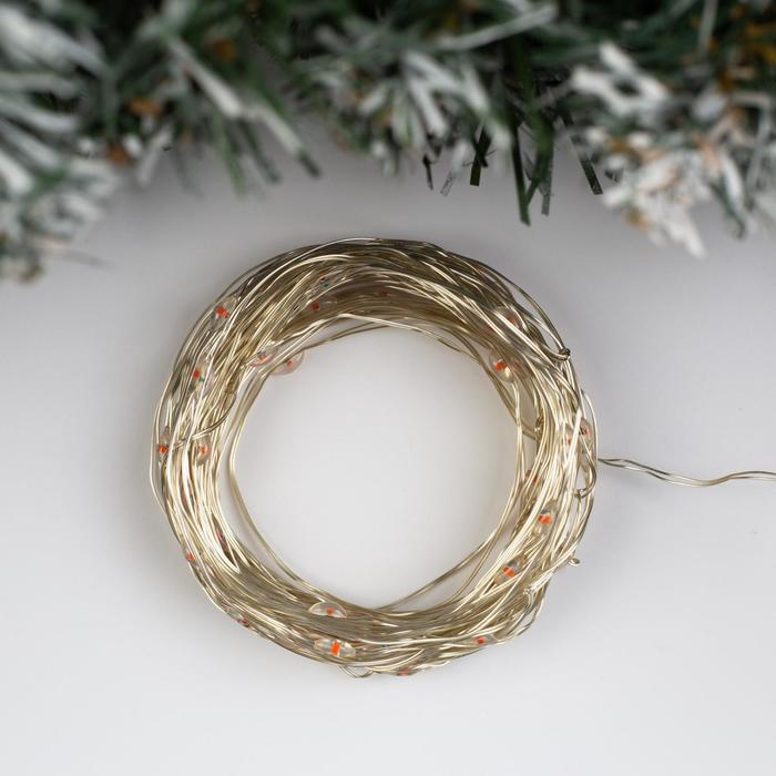 Гирлянда &laquo;Нить&raquo; 10 м роса, IP20, серебристая нить, 100 LED, свечение красное, 12 В