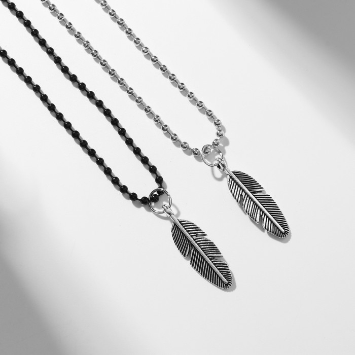 Кулоны &laquo;Неразлучники&raquo; пёрышки, цвет чёрно-серебряный, 45 см