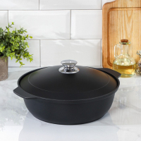 Жаровня &laquo;Традиция&raquo;, 3 л, d=29 см, h=8,5 см, алюминиевая крышка, антипригарное покрытие, цвет чёрный