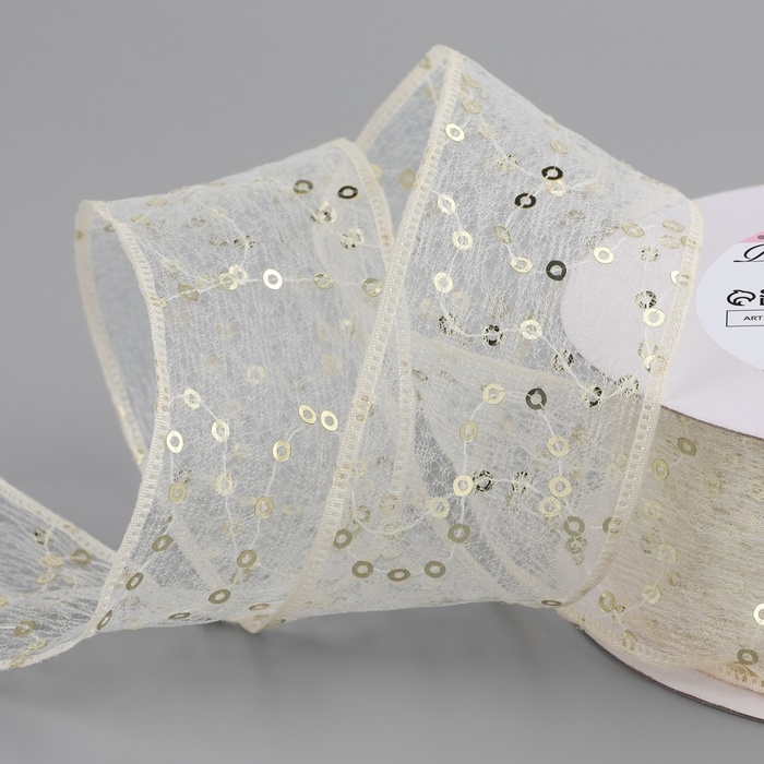 Лента декоративная &laquo;Пайетки&raquo;, 40 мм, 9 &plusmn; 0,5 м, цвет бежевый