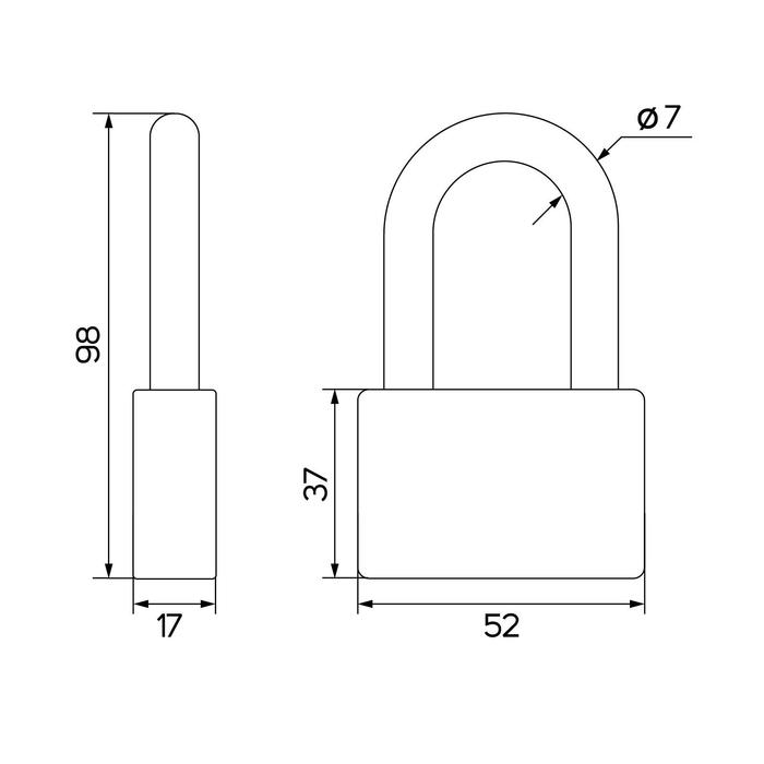 Замок навесной, тип 6, 6х60 мм, длинная дужка