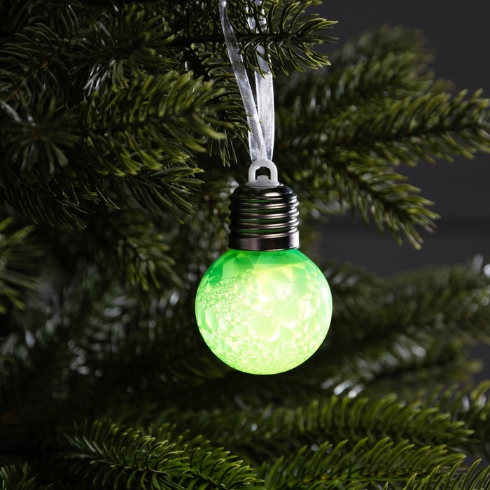 Елочный шар &laquo;Зимний узор зеленый&raquo; d=5 см, 1 LED, AG13x3 (в комплекте), свечение тёплое белое
