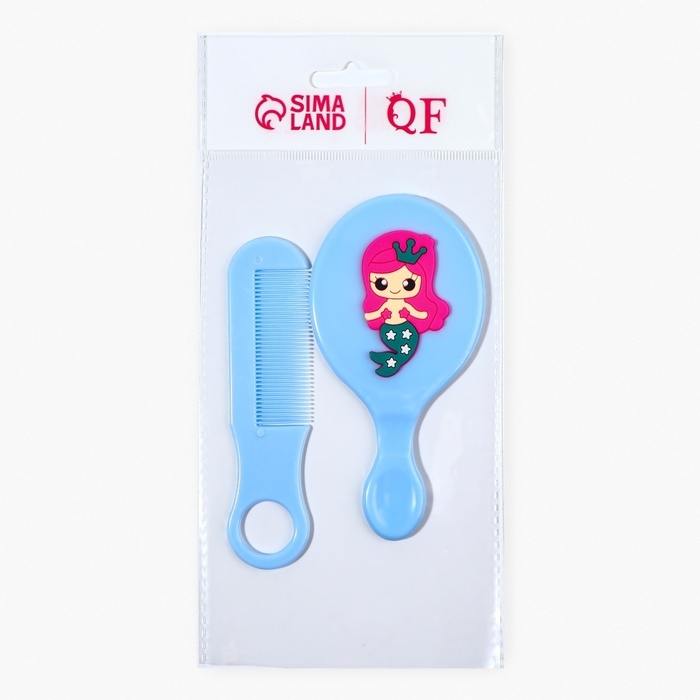 Набор с зеркалом и расчёской &laquo;Русалка&raquo;, 12 &times; 6,1 см, цвет голубой