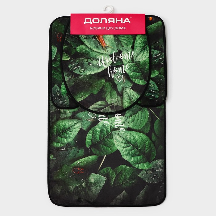 Набор ковриков для ванны и туалета Доляна &laquo;Тропики&raquo;, 3 шт, 50&times;80, 45&times;50, 38&times;43 см