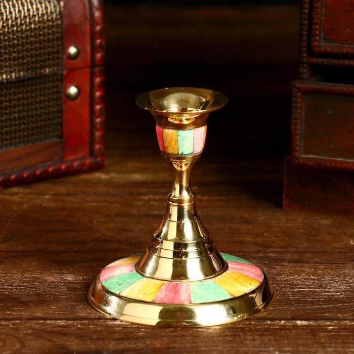 Подсвечник "Радуга" латунь, перламутр 9х9х10 см