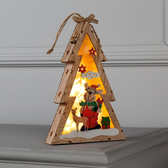 Светодиодная фигура &laquo;Ёлка с оленем&raquo; 14 &times; 22.5 &times; 4 см, дерево, батарейки АААх2 (не в комплекте), свечение тёплое белое