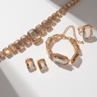 Набор 4 предмета: серьги, колье, браслет, кольцо &laquo;Вечерний&raquo; объём, жёлтый в золоте