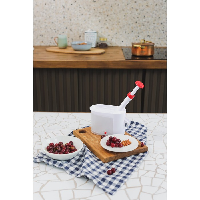 Машинка для удаления косточек из вишни Доляна &laquo;Вишнёвый сад&raquo;, контейнер 450 мл, цвет белый