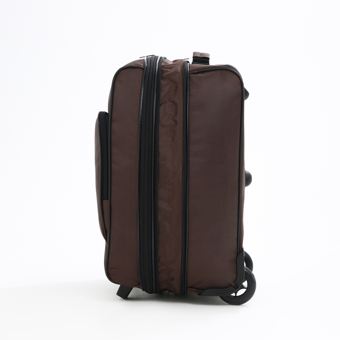 Чемодан малый 52 л (S), «Фабрика КАРТЕКС», отдел на молнии, с расширением, наружный карман, 2 колеса, цвет коричневый Чемодан малый 52 л (S), «Фабрика КАРТЕКС», отдел на молнии, с расширением, наружный карман, 2 колеса, цвет коричневый