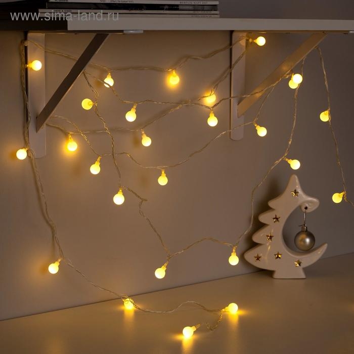 Гирлянда «Нить» 5 м с насадками «Шарики белые», IP20, прозрачная нить, 30 LED, свечение тёплое белое, 8 режимов, 220 В Гирлянда «Нить» 5 м с насадками «Шарики белые», IP20, прозрачная нить, 30 LED, свечение тёплое белое, 8 режимов, 220 В