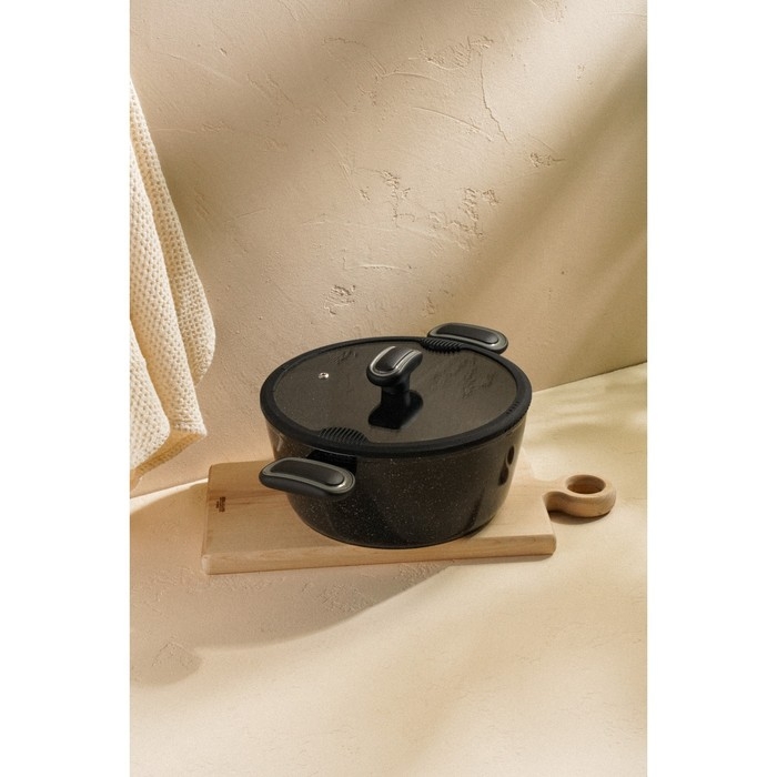 Кастрюля алюминиевая с антипригарным покрытием SL Home, d=20 см, h=10,5 см, индукция, цвет чёрный Кастрюля алюминиевая с антипригарным покрытием SL Home, d=20 см, h=10,5 см, индукция, цвет чёрный